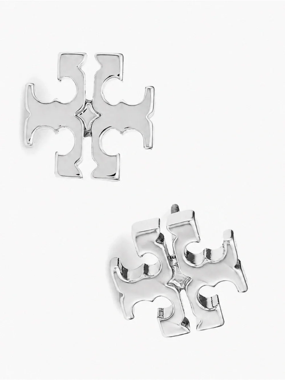 Tory Burch Large Silver Double-T Logo Stud Earrings / Original packaging 🩶